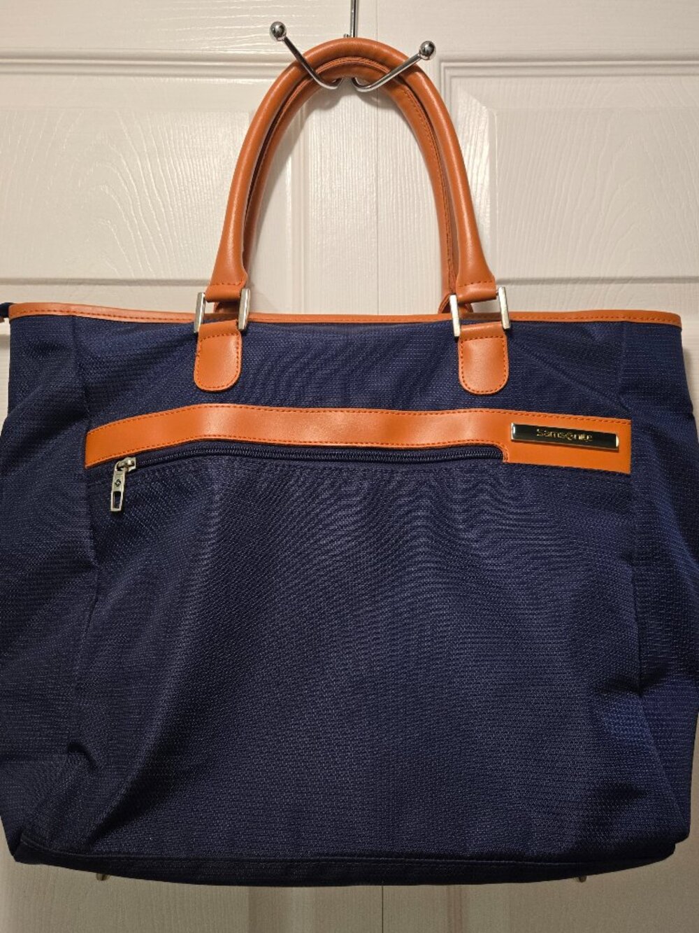 SAMSONITE Women's Navy/Cognac Large Tote Bag w/Leather Trim - NWOT